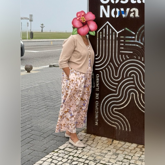 Gap Floral Linen-Blend Dip-Waist Midi Dress Sz L - Picture 10 of 15